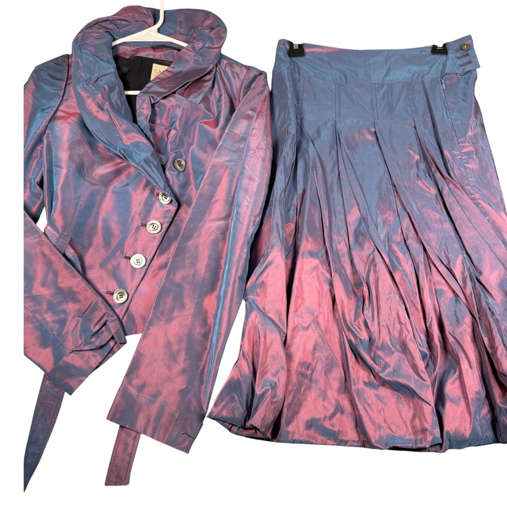 Pauw Amsterdam Iridescent Purple Blue Taffeta Skirt Suit Set Size 3 & 1 NEW